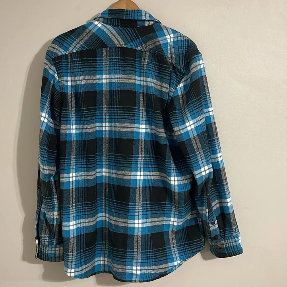 FILSON VINTAGE FLANNEL WORK SHIRT BLUE/BLACK/MULTI PLAID Large